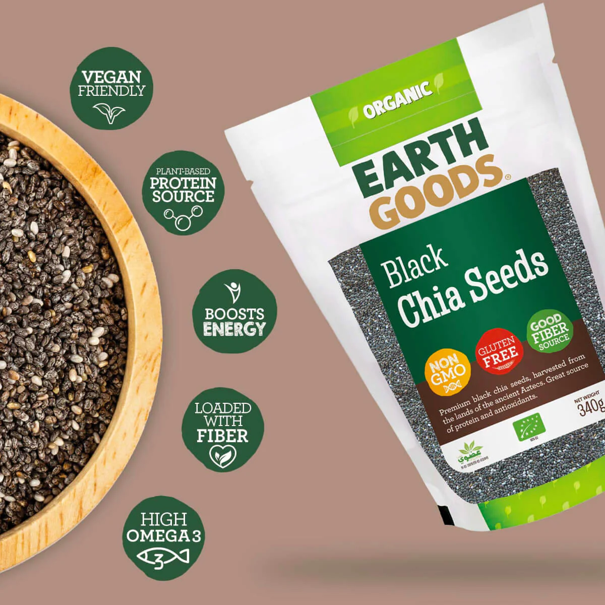Earth Goods Organic Black Chia Seeds 340g - Image 4