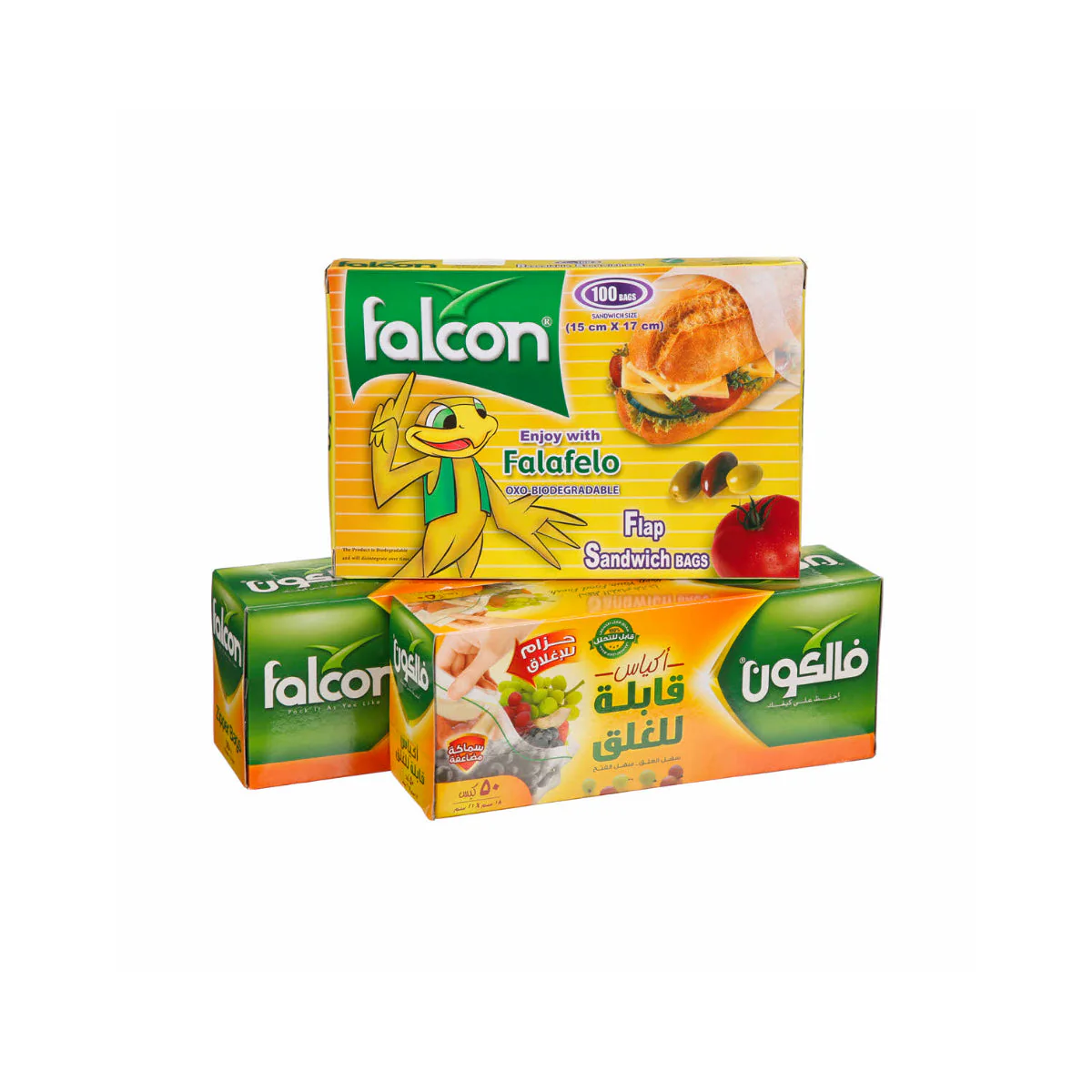 Falcon Biodegradable Zipper Bag 18cm x 21cm 2 Pieces + Sandwich Bag 15cm x 17cm