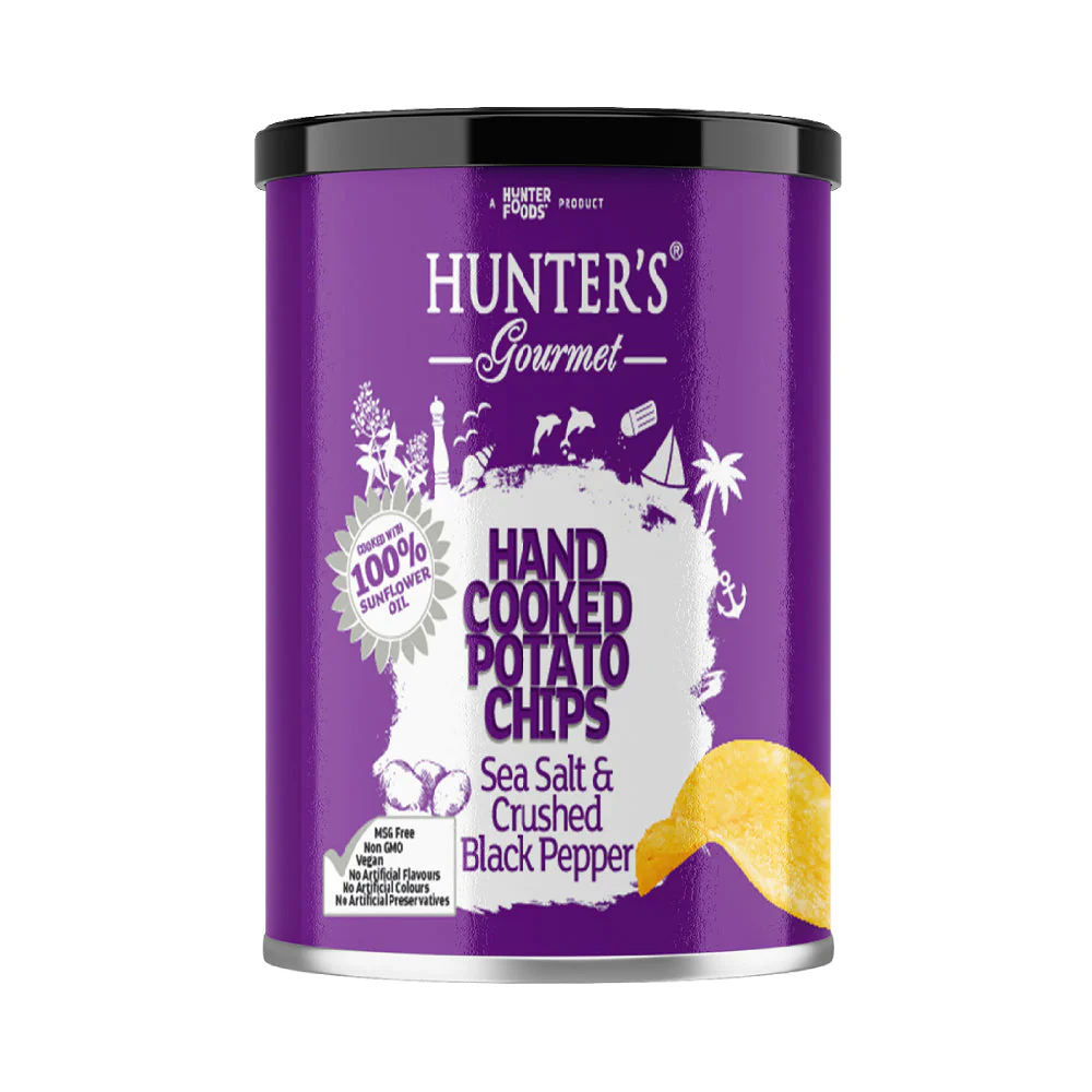 Hunters Gourmet Potato Chips Sea Salt & Crushed Black Pepper 140gm